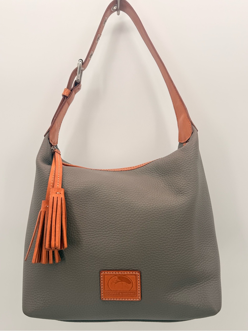 DOONEY & BOURKE Pebbled Leather Hobo Shoulder Bag Taupe Brown Coral Trim